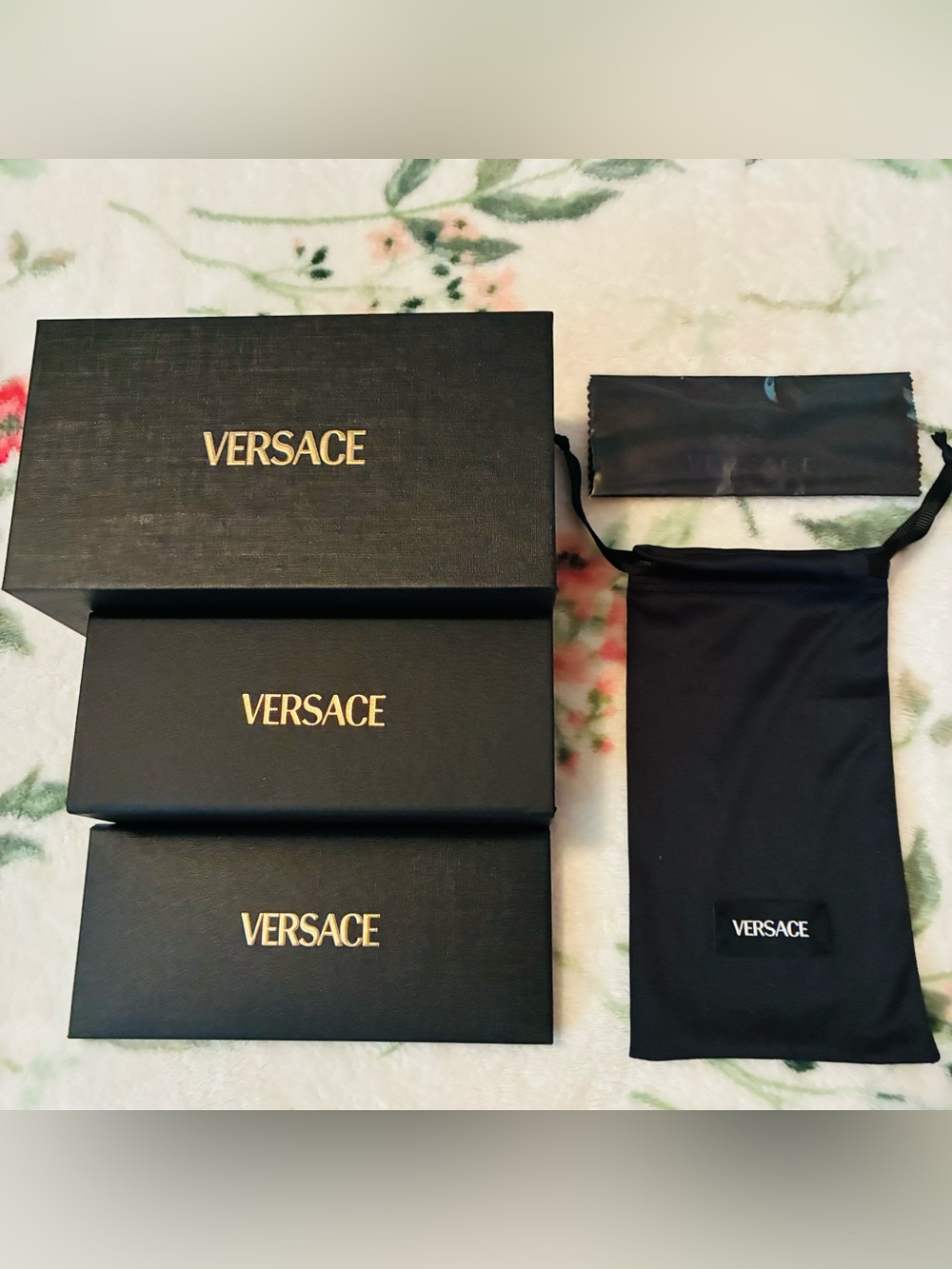 Versace Black and Gold Logo Box and Pouch Collection